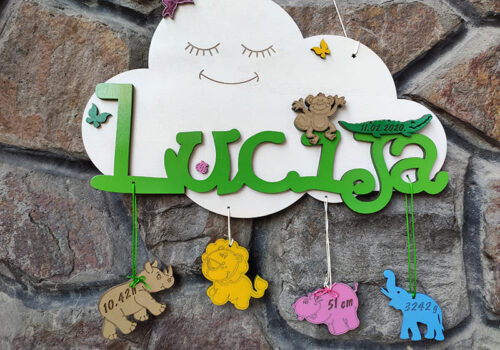 Drveno ime kao dekoracija za zid sa detaljima po zelji